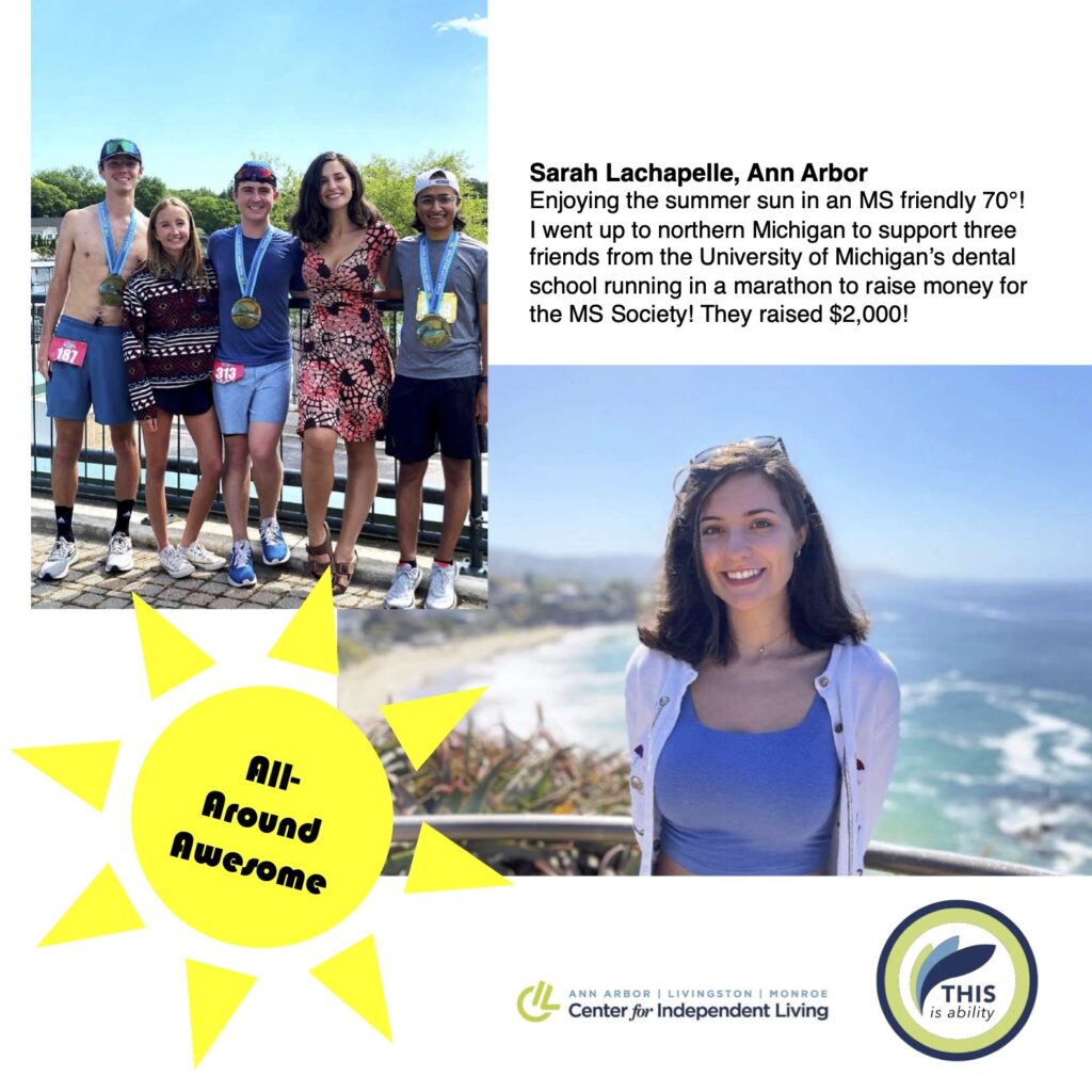 Sarah Lachapelle, a dental student photographed in northern Michigan with friends after participating in a marathon to benefit multiple sclerosis